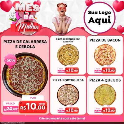 Modelo de Rede Social para Feed Facebook com o tema Mês da Mulher para Pizzaria