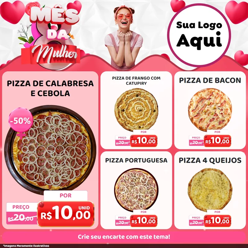 Modelo de Rede Social para Feed Facebook com o tema Mês da Mulher para Pizzaria