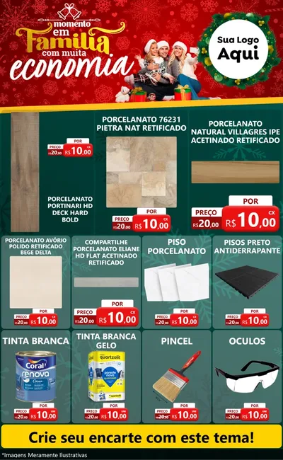 Modelo de Encarte para Encarte Grande com o tema Momento em Família (Natal) para Pisos e revestimentos