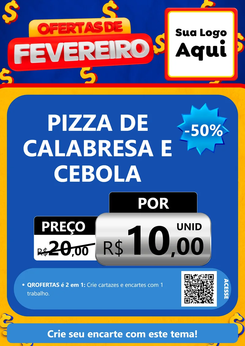 Modelo de Cartaz para Cartaz A4 Vertical com o tema Ofertas de Fevereiro para Pizzaria