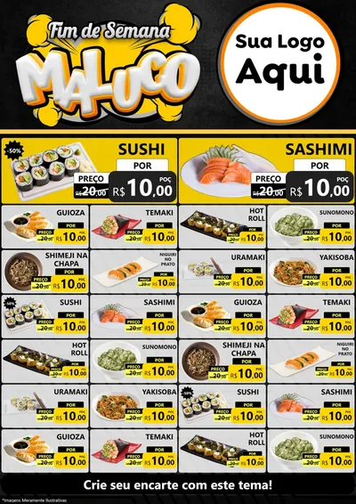 Modelo de Encarte para Encarte A4 Vertical com o tema Fim de Semana Maluco para Comida japonesa