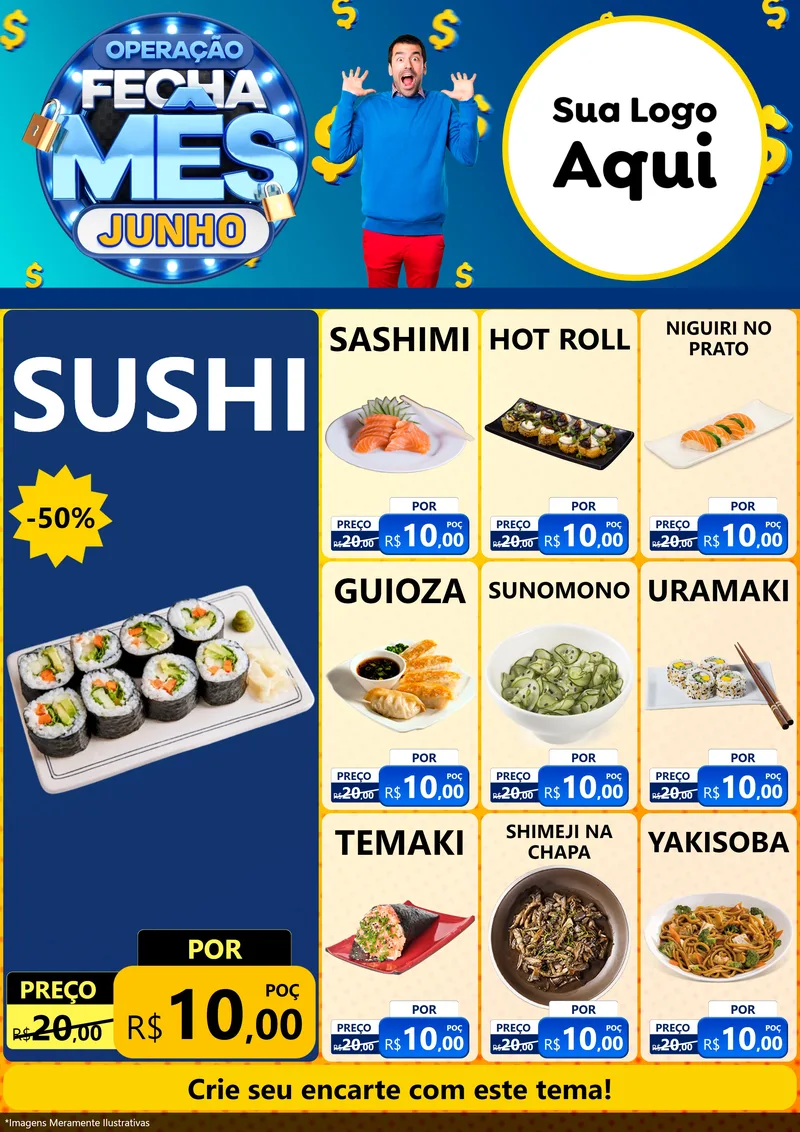 Modelo de Encarte para Encarte A4 Vertical com o tema Operação Fecha Mês, Junho para Comida japonesa