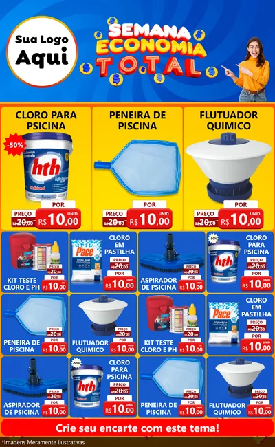 Modelo de Encarte para Encarte Grande com o tema Semana Economia Total para Produtos para Piscina