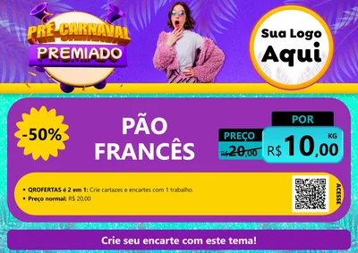 Modelo de Cartaz para Cartaz A4 Horizontal com o tema Pré-Carnaval Premiado para Padaria