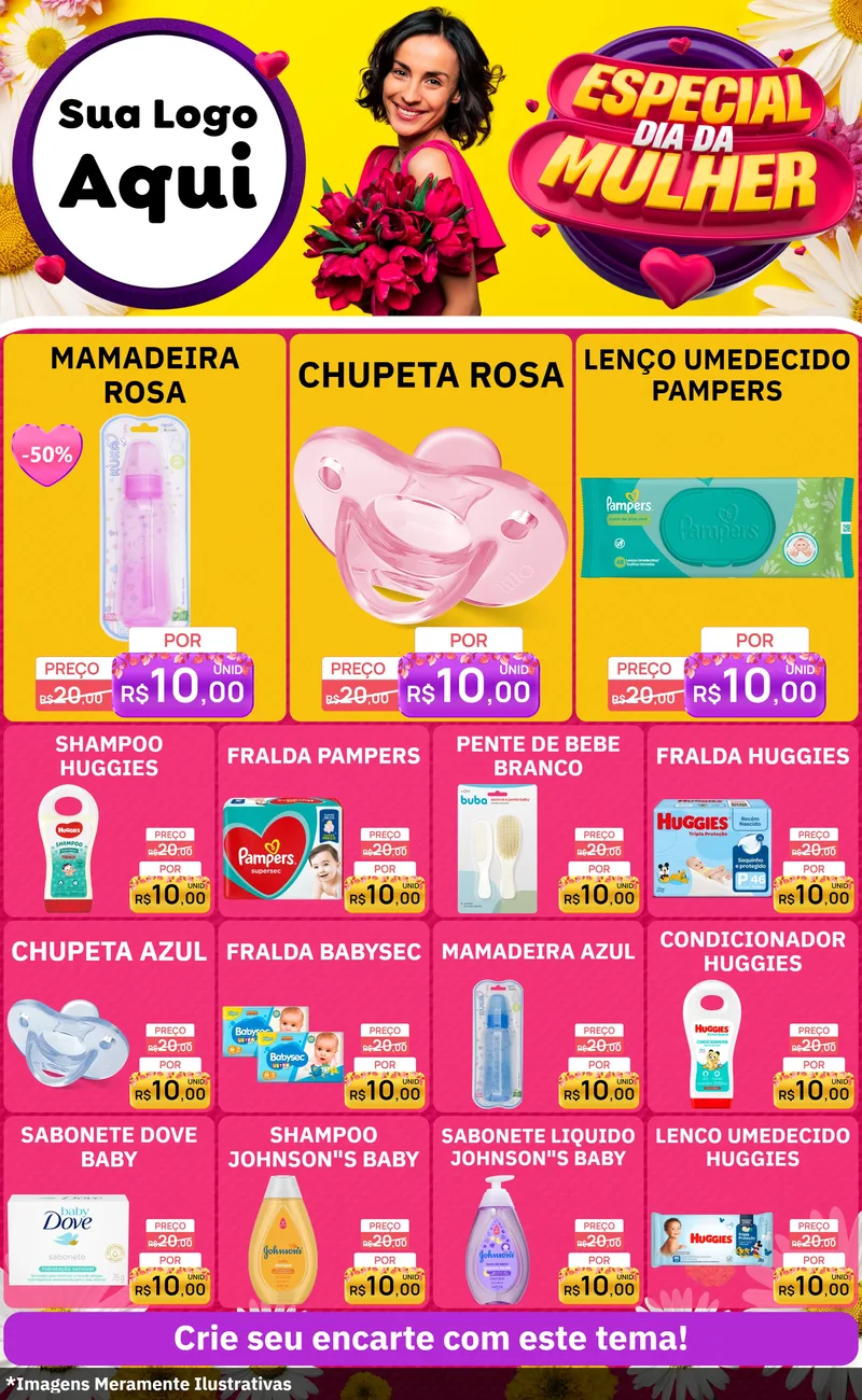 Modelo de Encarte para Encarte Grande com o tema Especial Dia da Mulher para Bebês