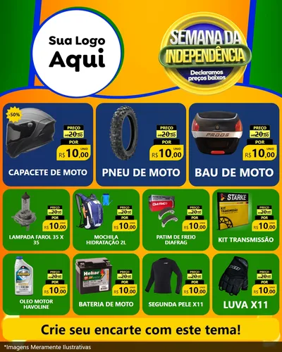 Modelo de Rede Social para Feed Instagram com o tema Semana da Independência Declaramos Preços Baixos para Moto peças