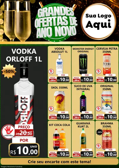 Modelo de Encarte para Encarte A4 Vertical com o tema Grandes Ofertas de Ano Novo para Distribuidora de bebidas