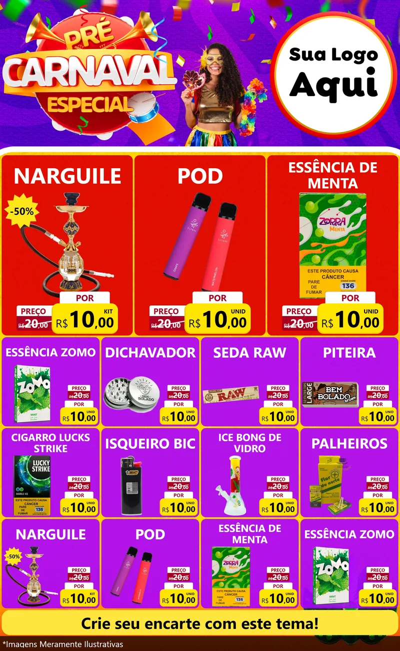 Modelo de Encarte para Encarte Grande com o tema Pré-Carnaval Especial para Tabacaria