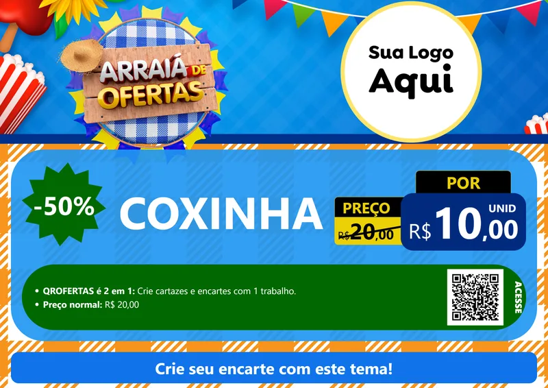 Modelo de Cartaz para Cartaz A4 Horizontal com o tema Arraiá de Ofertas para Salgadaria