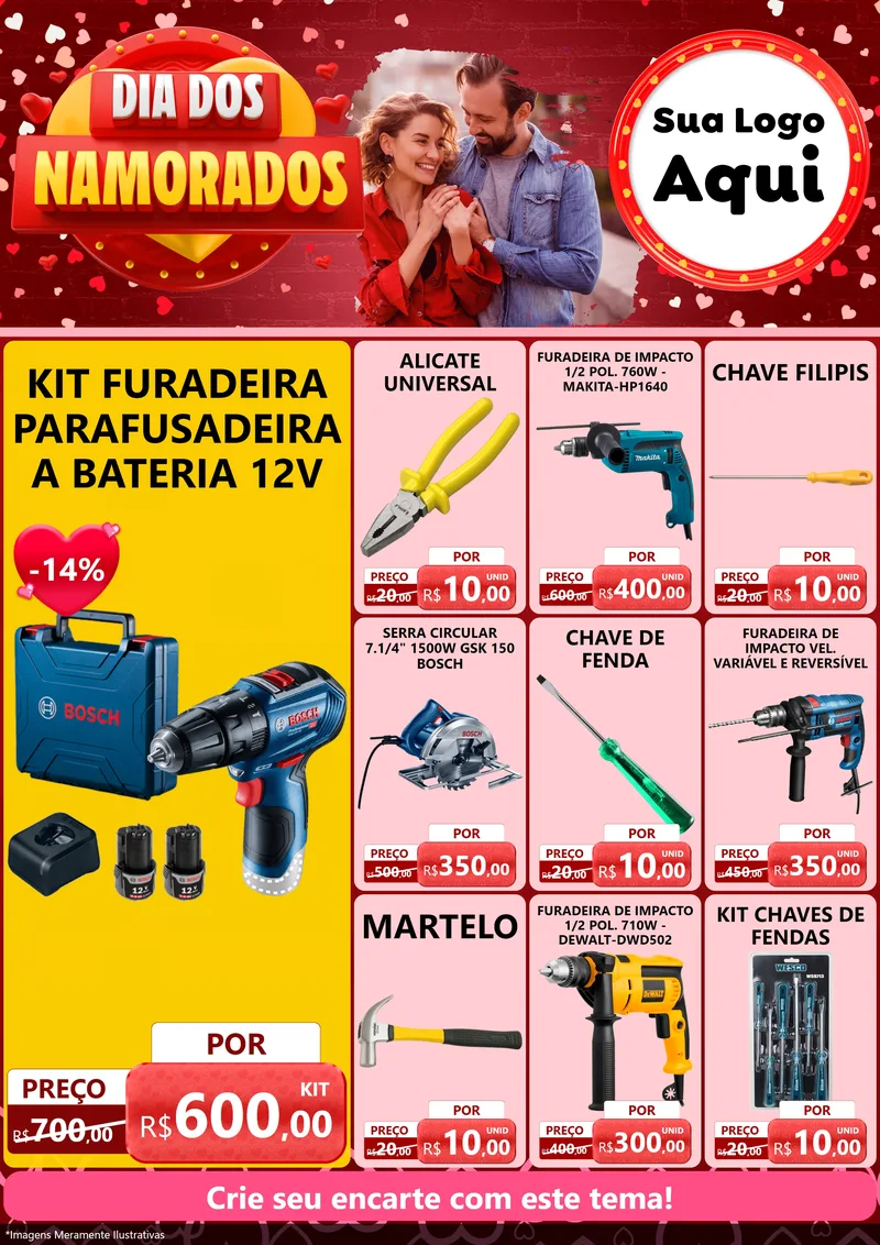 Modelo de Encarte para Encarte A4 Vertical com o tema Dia Dos Namorados para Maquinas e Ferramentas