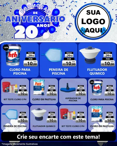 Modelo de Rede Social para Feed Instagram com o tema Promoção de Aniversário - 20 Anos para Produtos para Piscina