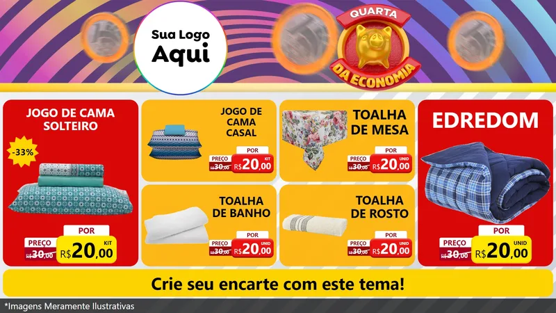 Modelo de TV para TV Horizontal com o tema Quarta da Economia para Cama, Mesa e Banho