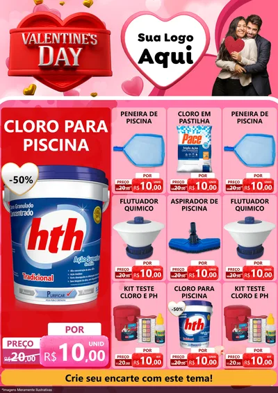 Modelo de Encarte para Encarte A4 Vertical com o tema Valentine's Day para Produtos para Piscina