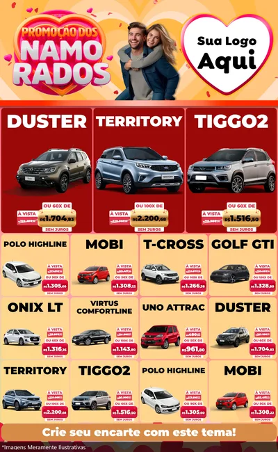 Modelo de Encarte para Encarte Grande com o tema Promoção dos Namorados para Concessionaria de Carros