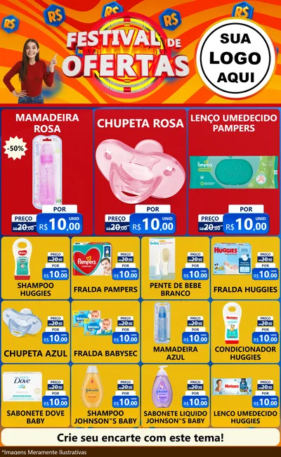 Modelo de Encarte para Encarte Grande com o tema Festival de Ofertas para Bebês