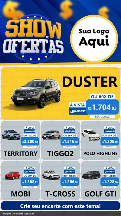 Modelo de Rede Social para Stories com o tema Show de Ofertas para Concessionaria de Carros
