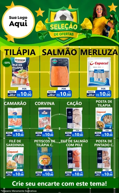 Modelo de Encarte para Encarte Grande com o tema Seleção de Ofertas - Copa para Peixaria