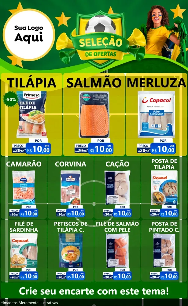 Modelo de Encarte para Encarte Grande com o tema Seleção de Ofertas - Copa para Peixaria