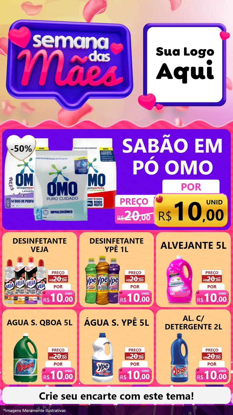 Modelo de Rede Social para Stories com o tema Semana das Mães para Produtos de Limpeza