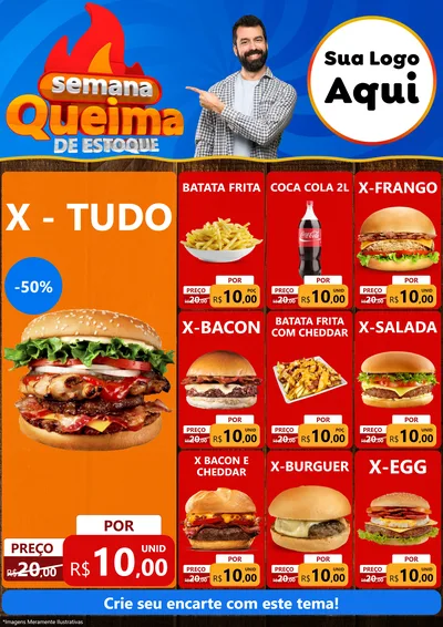 Modelo de Encarte para Encarte A4 Vertical com o tema Semana Queima de Estoque para Hamburgueria