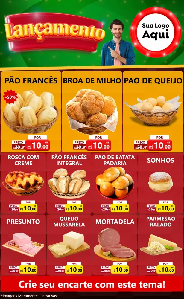Modelo de Encarte para Encarte Grande com o tema Lançamento para Padaria