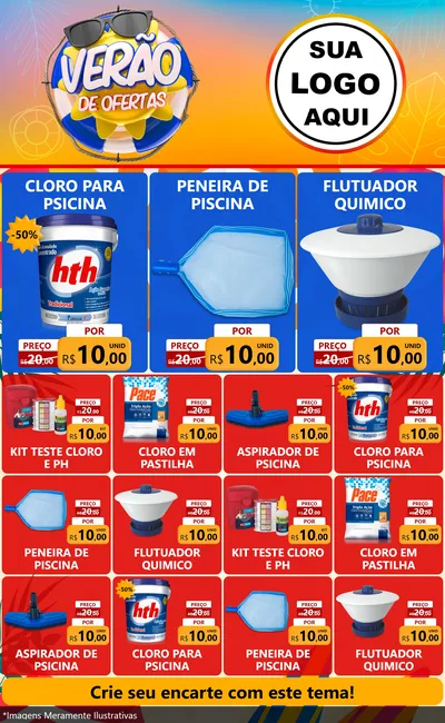 Modelo de Encarte para Encarte Grande com o tema Verão de Ofertas para Produtos para Piscina