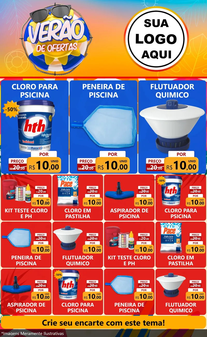 Modelo de Encarte para Encarte Grande com o tema Verão de Ofertas para Produtos para Piscina