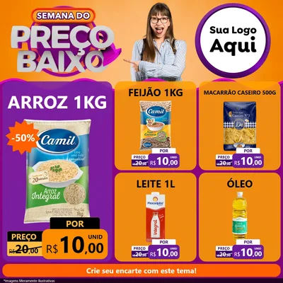 Modelo de Rede Social para Feed Facebook com o tema Semana do Preço Baixo para Supermercado