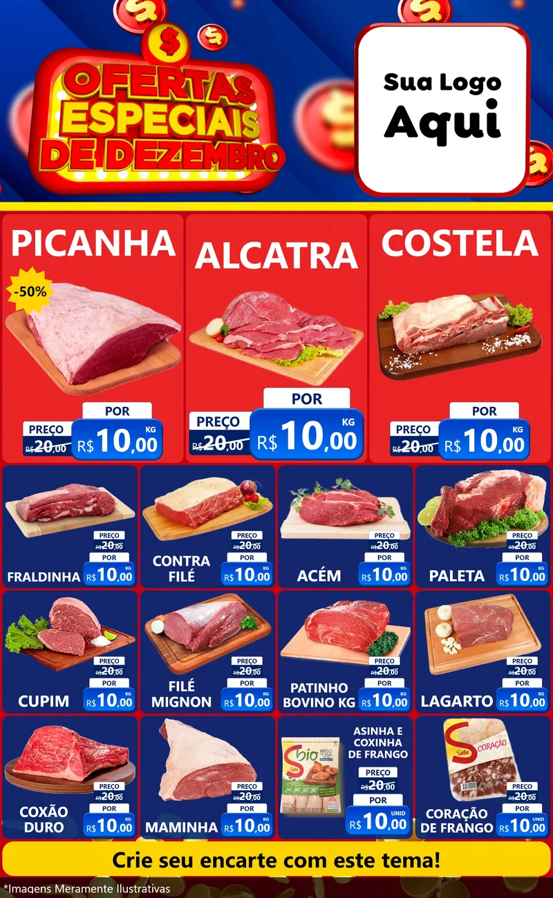 Modelo de Encarte para Encarte Grande com o tema Ofertas Especiais de Dezembro para Açougue