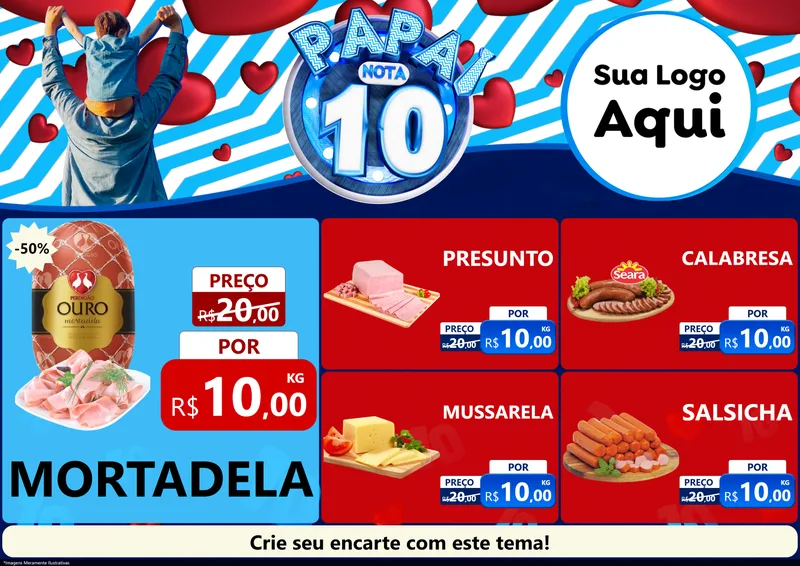 Modelo de Encarte para Encarte A4 Horizontal com o tema Papai Nota 10 para Frios e Laticínios