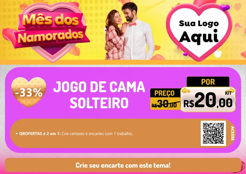 Modelo de Cartaz para Cartaz A4 Horizontal com o tema Mês dos Namorados para Cama, Mesa e Banho