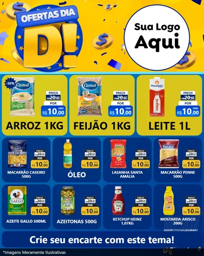 Modelo de Rede Social para Feed Instagram com o tema Ofertas Dia D para Supermercado