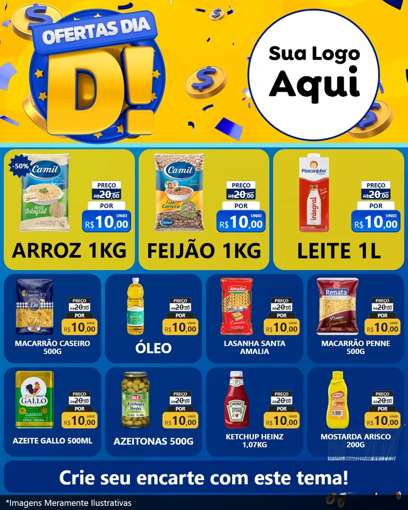Modelo de Rede Social para Feed Instagram com o tema Ofertas Dia D para Supermercado