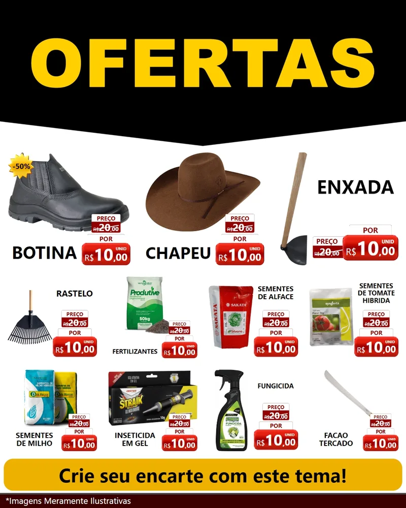 Modelo de Rede Social para Feed Instagram com o tema Ofertas Preto e Vermelho Cartaz para Agropecuária
