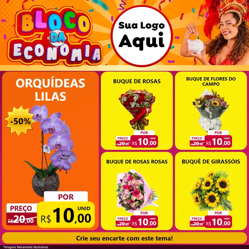 Modelo de Rede Social para Feed Facebook com o tema Bloco da Economia para Floricultura e jardim