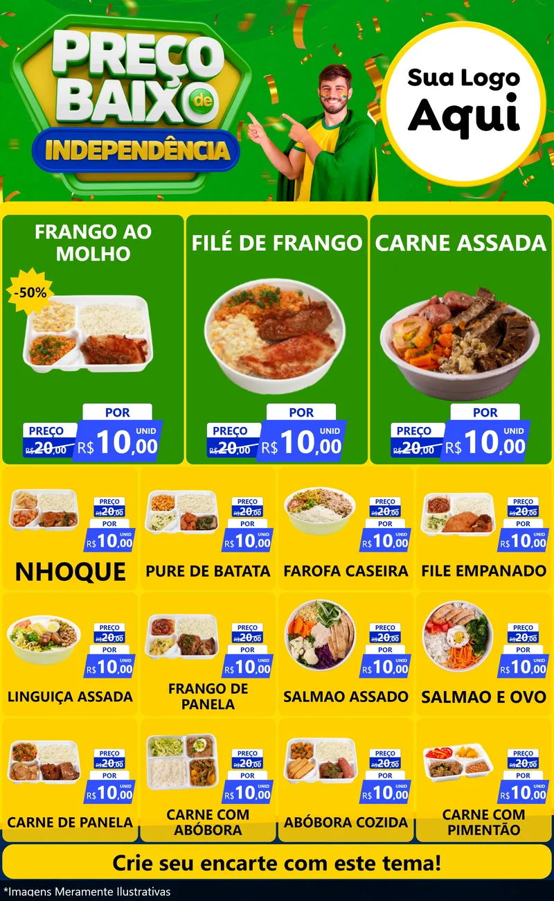 Modelo de Encarte para Encarte Grande com o tema Preço Baixo de Independência para Restaurante