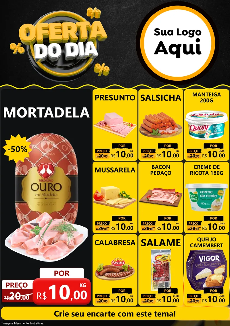 Modelo de Encarte para Encarte A4 Vertical com o tema Oferta Do Dia para Frios e Laticínios