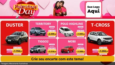 Modelo de TV para TV Horizontal com o tema Valentine's Day para Concessionaria de Carros