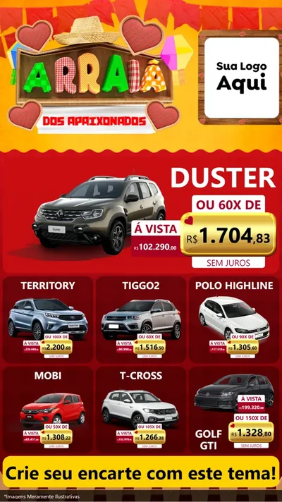 Modelo de Rede Social para Stories com o tema Arraiá Dos Apaixonados - Junina para Concessionaria de Carros