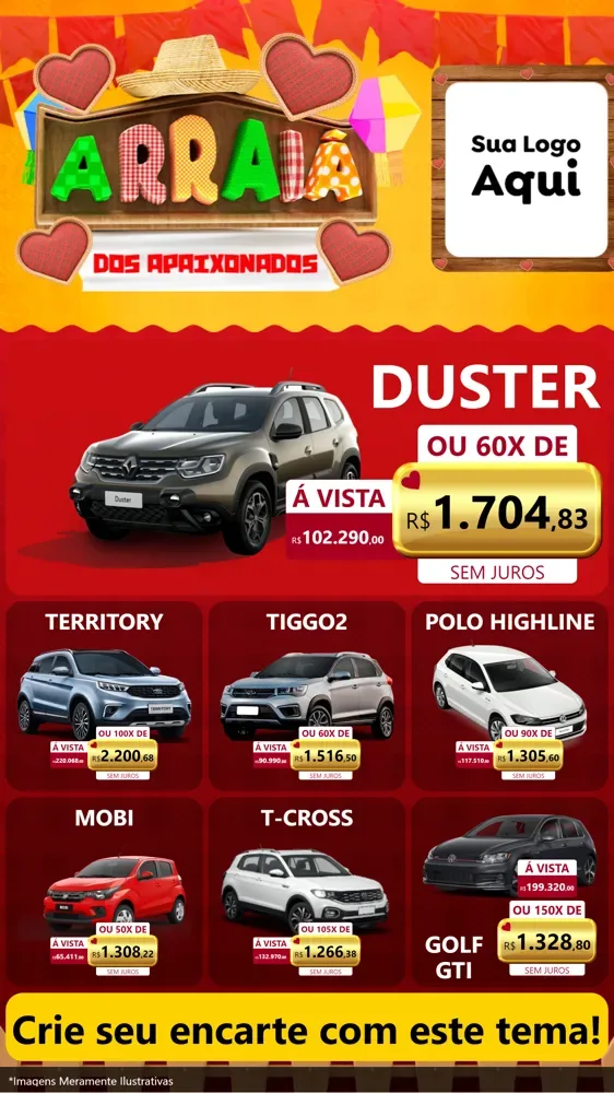 Modelo de Rede Social para Stories com o tema Arraiá Dos Apaixonados - Junina para Concessionaria de Carros