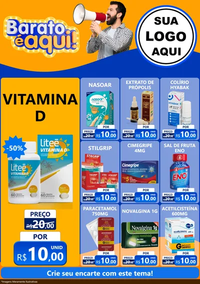 Modelo de Encarte para Encarte A4 Vertical com o tema Barato é aqui para Farmácia