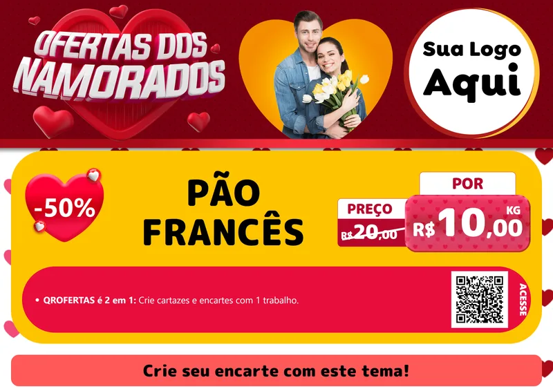 Modelo de Cartaz para Cartaz A4 Horizontal com o tema Ofertas Dos Namorados para Padaria