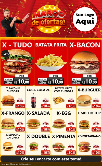 Modelo de Encarte para Encarte Grande com o tema Março de Ofertas! para Hamburgueria