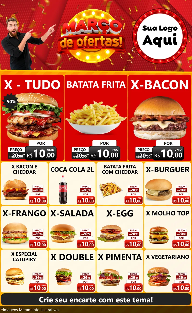Modelo de Encarte para Encarte Grande com o tema Março de Ofertas! para Hamburgueria