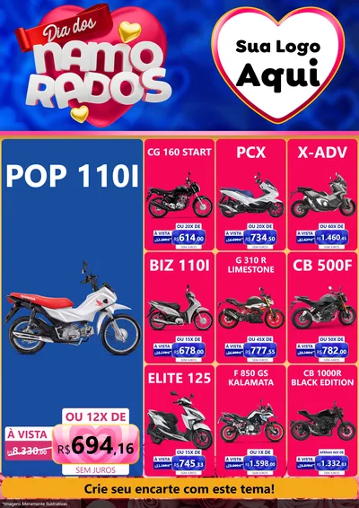 Modelo de Encarte para Encarte A4 Vertical com o tema Dia dos namorados para Concessionaria de Motos