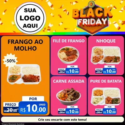 Modelo de Rede Social para Feed Facebook com o tema Black Friday para Restaurante