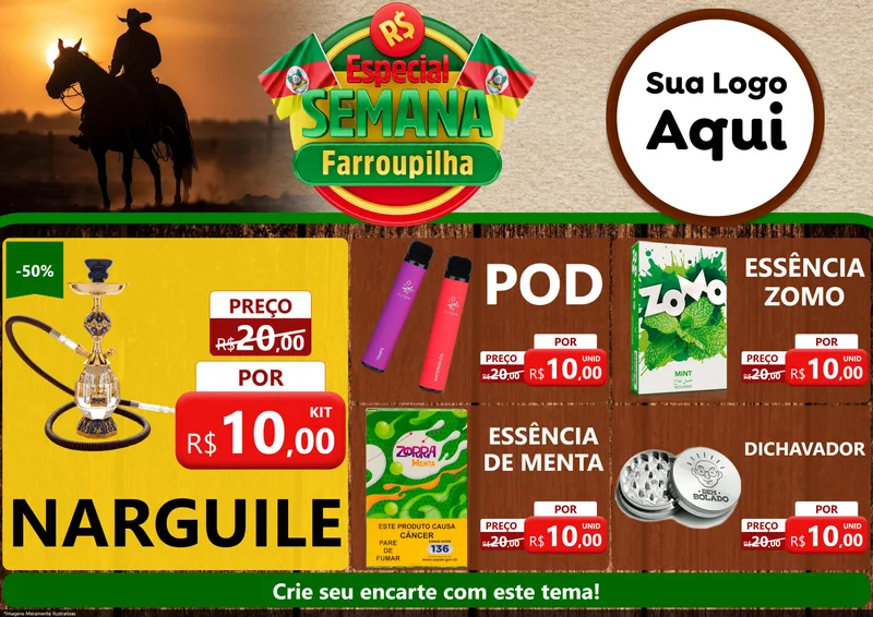 Modelo de Encarte para Encarte A4 Horizontal com o tema Especial Semana Farroupilha para Tabacaria