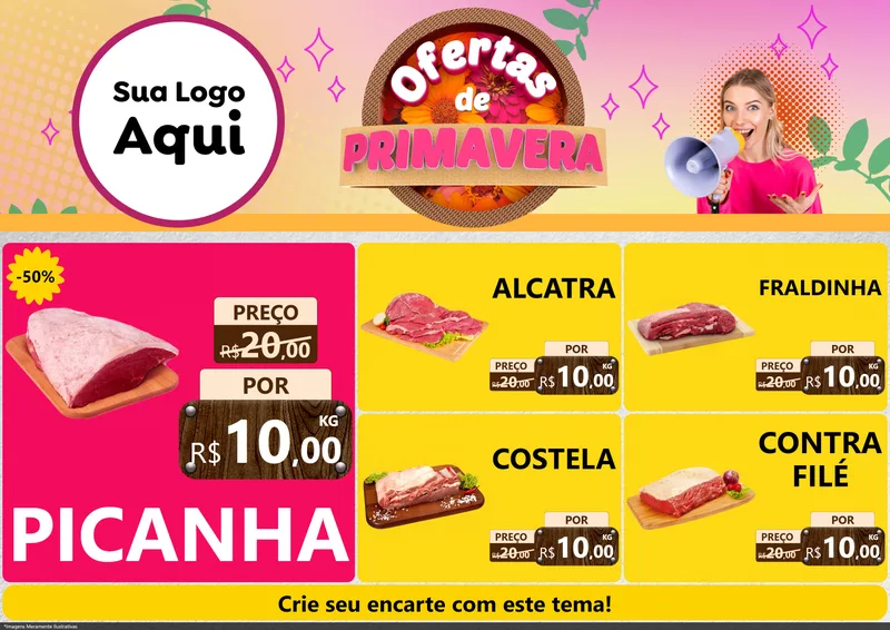Modelo de Encarte para Encarte A4 Horizontal com o tema Ofertas de Primavera para Açougue