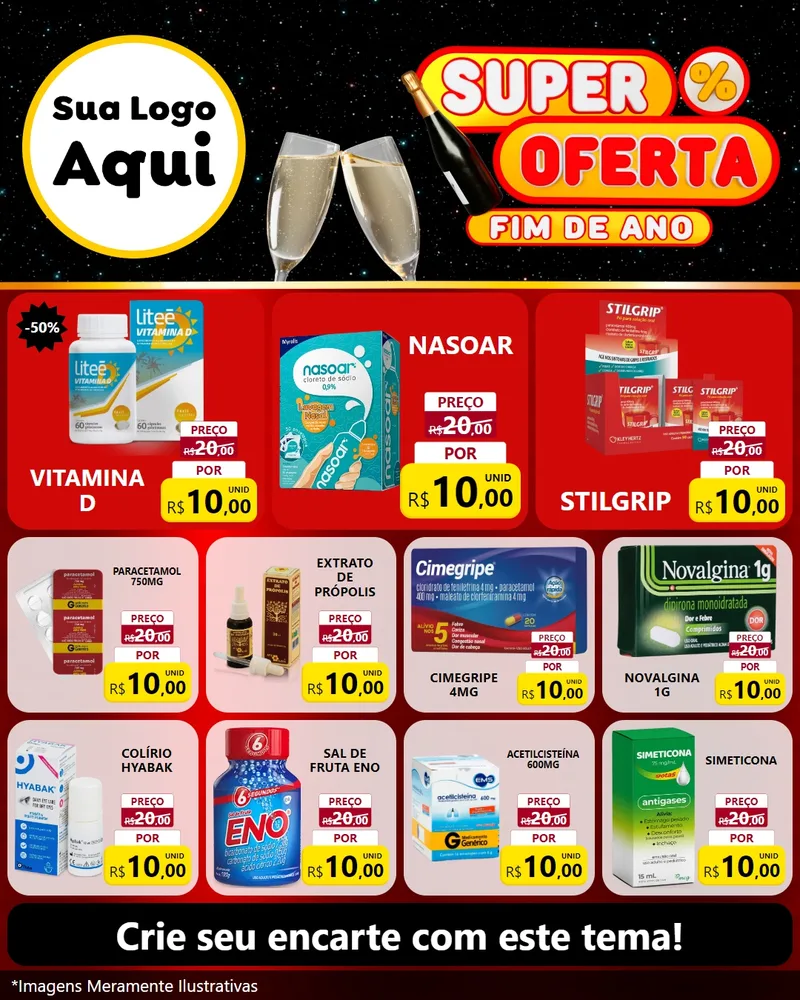 Modelo de Rede Social para Feed Instagram com o tema Super Oferta Fim de Ano para Farmácia