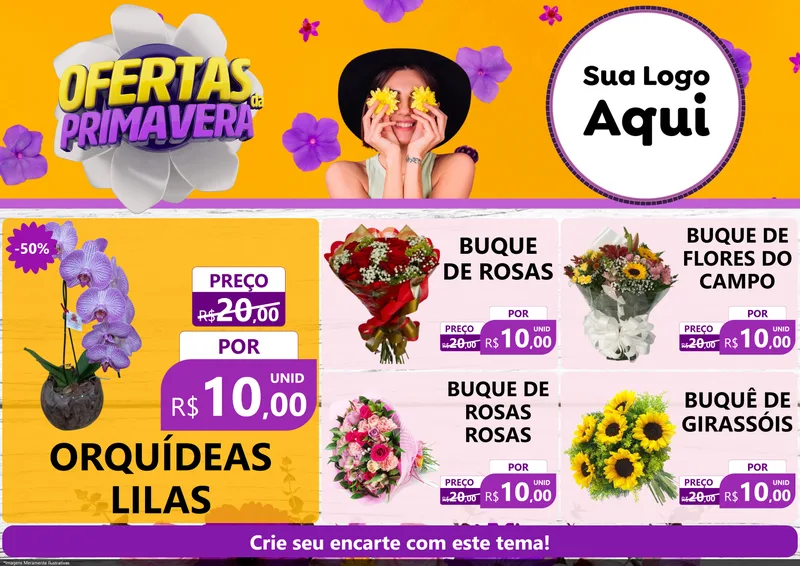 Modelo de Encarte para Encarte A4 Horizontal com o tema Ofertas Da Primavera para Floricultura e jardim